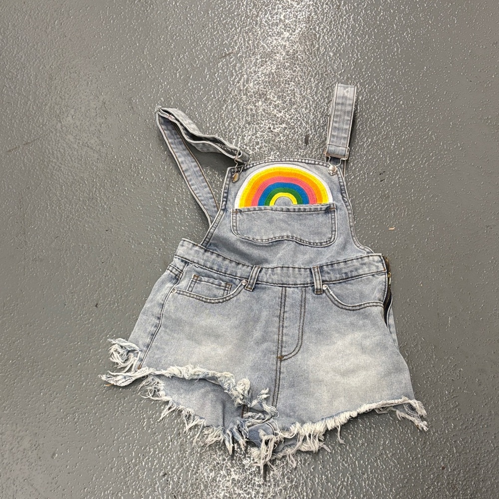UNIF Gray Denim Overalls with Rainbow Accent